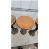 Image 7 : Set of 4 Antique Industrial Cafe Stools With Round Wooden Tops and Cast Iron Fluted Pedestal Bases