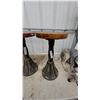 Image 8 : Set of 4 Antique Industrial Cafe Stools With Round Wooden Tops and Cast Iron Fluted Pedestal Bases
