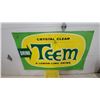 Image 1 : 1963 Vintage Teem "Crystal Clear" Lemon-Lime Drink Metal Embossed Advertising Sign