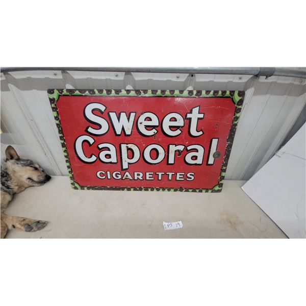Vintage Sweet Caporal Cigarettes Red Porcelain Advertising Sign 18 x 30"