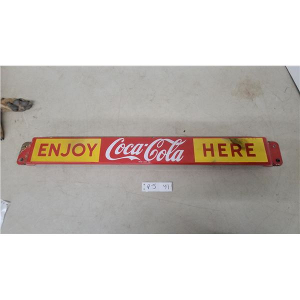 Vintage "Enjoy Coca-Cola Here" Porcelain Push Advertising Bar 3 x 31"