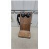 Image 1 : Antique Wooden Wall-Mounted Magneto Telephone With Handset, Bells, and Hand Crank, C. 1900-1920s