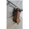 Image 2 : Antique Wooden Wall-Mounted Magneto Telephone With Handset, Bells, and Hand Crank, C. 1900-1920s