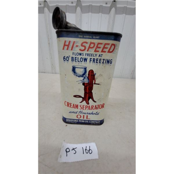 Hi-Speed Cream Separator Oil Can, Bradford-Penn Oil Company, One Imperial Quart