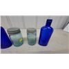 Image 2 : Vintage Cobalt Blue Glass Bottles and Ball Aqua Mason Jars with Zinc Lids