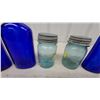 Image 3 : Vintage Cobalt Blue Glass Bottles and Ball Aqua Mason Jars with Zinc Lids