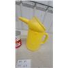 Image 2 : Vintage Shell Yellow Plastic 1-Gallon Oil Pouring Jug and Shell X-100 10W-30 Motor Oil Can