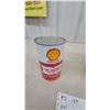 Image 5 : Vintage Shell Yellow Plastic 1-Gallon Oil Pouring Jug and Shell X-100 10W-30 Motor Oil Can