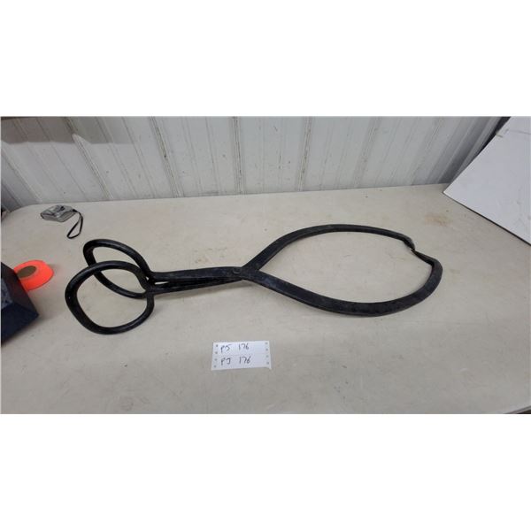 Antique Hand-Forged Iron Ice Block/Hay Bale Tongs with Looped Handles