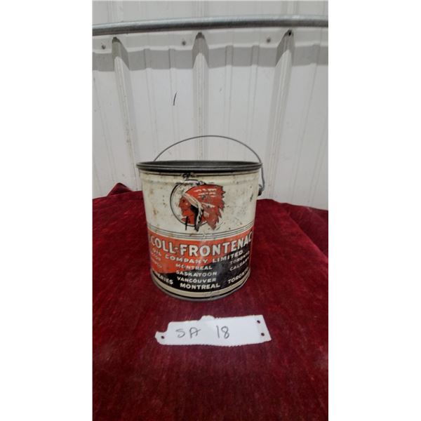 McColl-Frontenac Oil Company Red Indian Limited Grease Pail 5 lb.with Indian Chief Logo