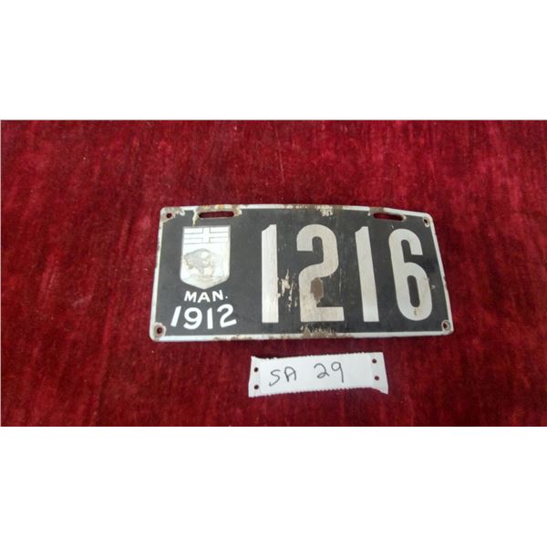 1912 Manitoba Porcelain License Plate #1216 Matching Numbers to Lot 39