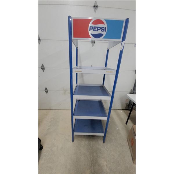 Pepsi Display Rack, 4-Tier, Blue & White, Red & Blue Pepsi Logo Signage 72" Hgt.