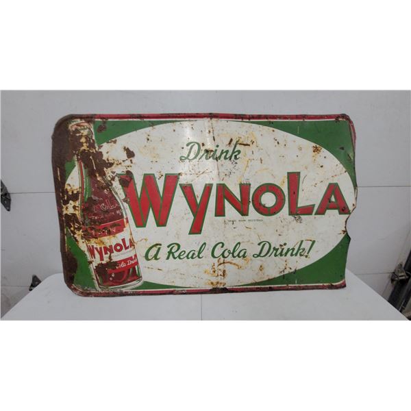 Vintage Wynola "A Real Cola Drink!" Single-Sided Metal Advertising Sign with Bottle Graphic