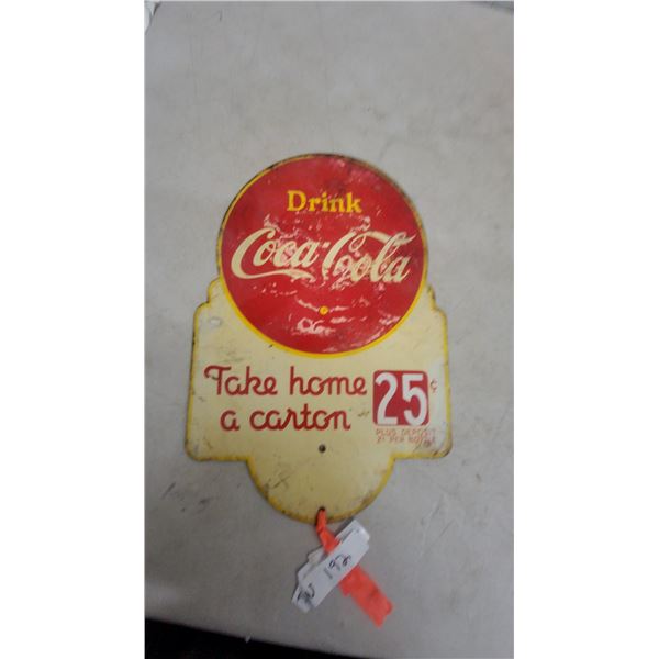 Vintage Coca-Cola "Take Home a Carton 25¢" Die-Cut Tin Sign, 2-Sided, 11"×16"