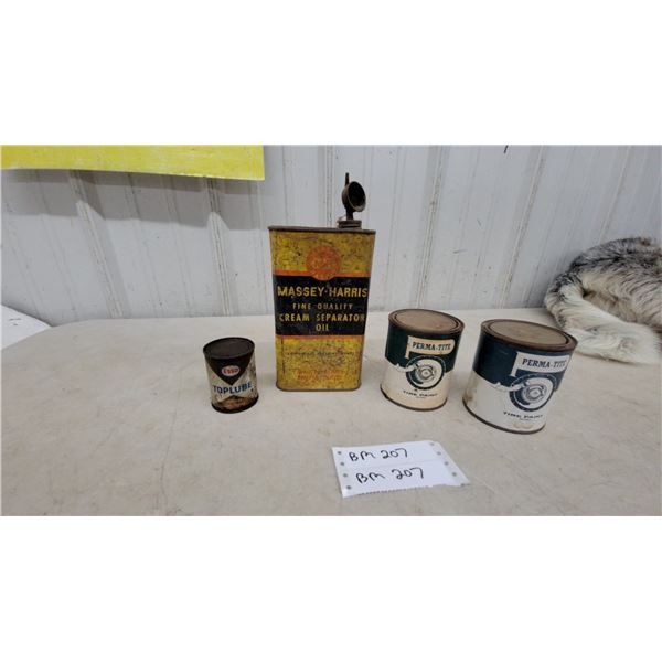 Vintage Massey-Harris Oil Can, Esso Toplube Can, and Perma-Tite Tire Paint