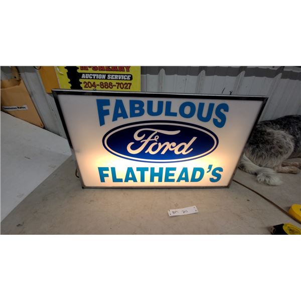 "Fabulous Ford Flathead's" Light-Up Advertising Sign, 25"×14"