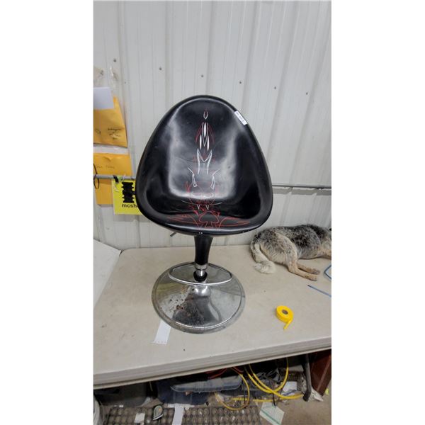 Custom Pinstriped Devil Bar Stool with Black Seat and Chrome Pedestal Base