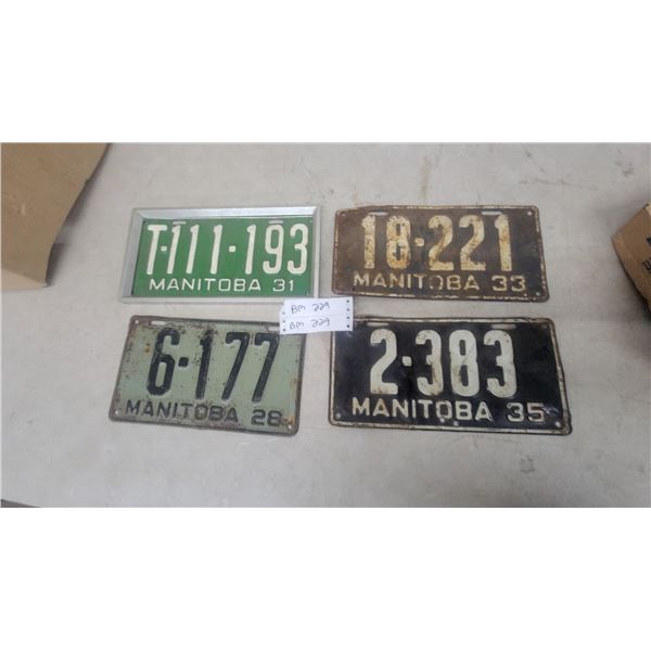 Four Manitoba License Plates: 1928, 1931, 1933, and 1935
