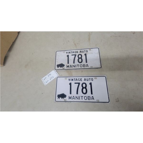 Pair of Manitoba Vintage Auto License Plates #1781 with Black Bison Silhouette