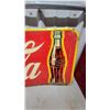 Image 2 : Vintage 1940s-1950s "Drink Coca-Cola" Embossed Metal Advertising Sign with Contour Bottle 17”×57”