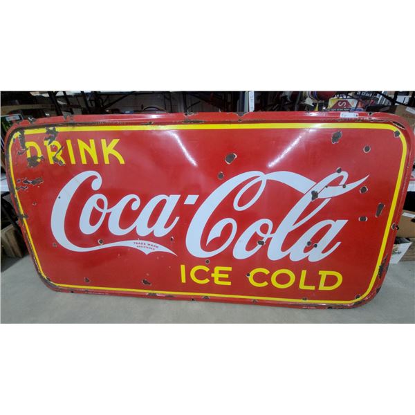 1941 "Drink Coca-Cola Ice Cold" Porcelain Enamel Advertising Sign 47”×93”