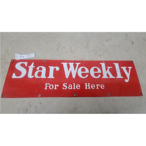 Vintage "Star Weekly For Sale Here" Enamel Advertising Sign 8”×28”