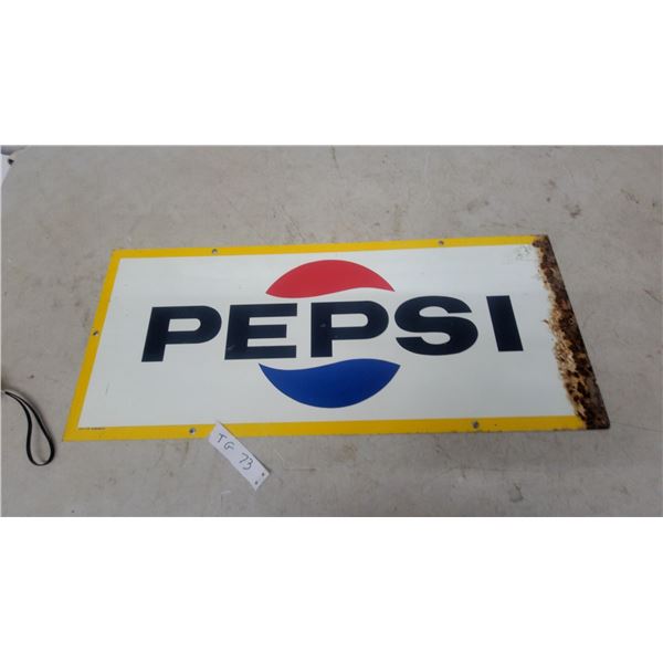 1969 Pepsi Metal Advertising Sign with Yellow Border,, 12” × 29”