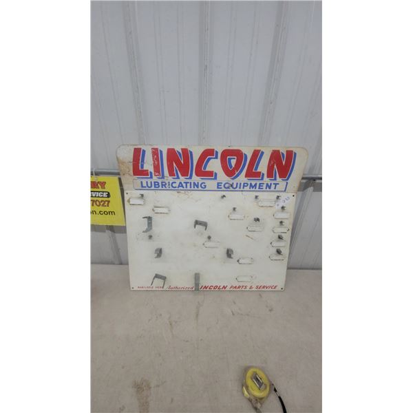 Vintage Lincoln Lubricating Equipment Authorized Parts and Service Metal Display Board 25”×28”