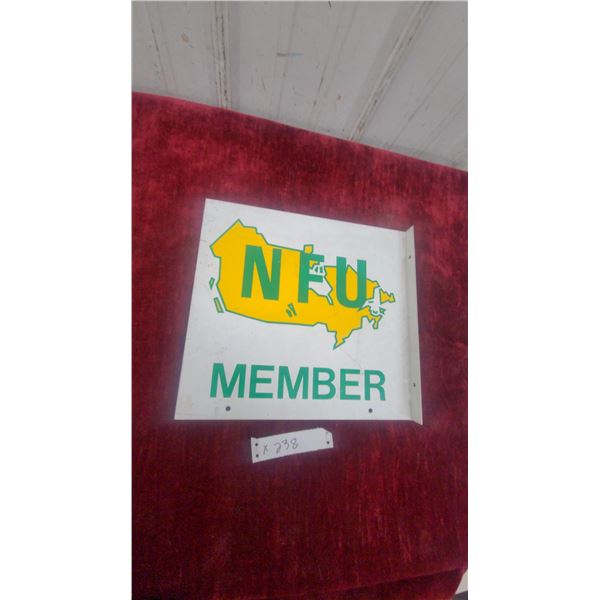 National Farmers Union Member flange 2 sided Sign with Yellow Canada Map and Green NFU Logo 12”×13”