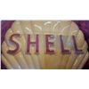 Image 2 : Modern Shell Oil Company Porcelain Enamel Scallop Shell Sign, Embossed Red Lettering, 19”×21”