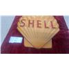 Image 4 : Modern Shell Oil Company Porcelain Enamel Scallop Shell Sign, Embossed Red Lettering, 19”×21”