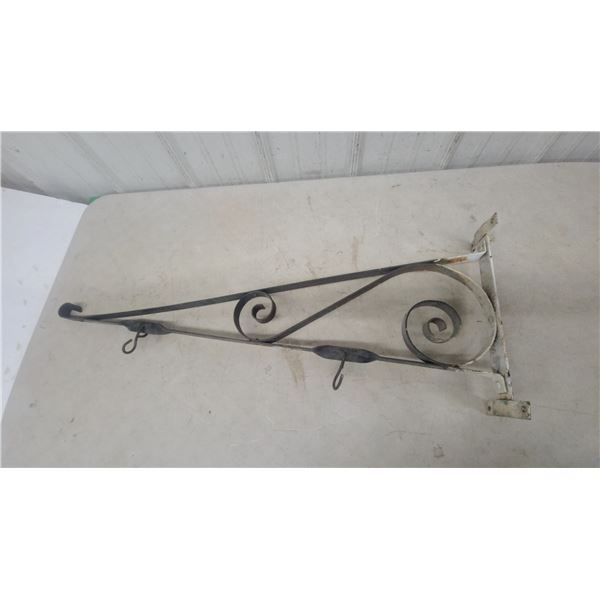 Vintage Wrought Iron Wall-Mounted Hanging sign Bracket with Decorative Scroll Design and Hooks 36”