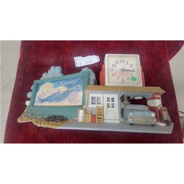 Coca-Cola Themed Decorative Wall Clock with Vintage "Good!" Sign and General Store Scene moulded