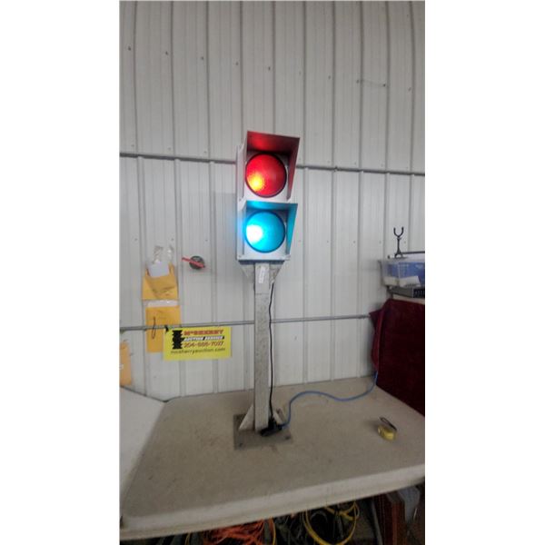 Vintage Two-Light Traffic Signal on Stand with Red and Blue Lenses, Working 60” tall