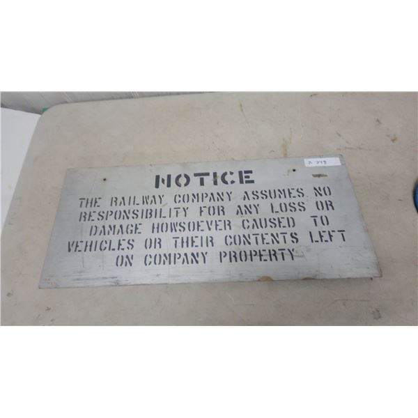 Vintage Railway Company Disclaimer Notice Sign, Painted Wood 12”×29”