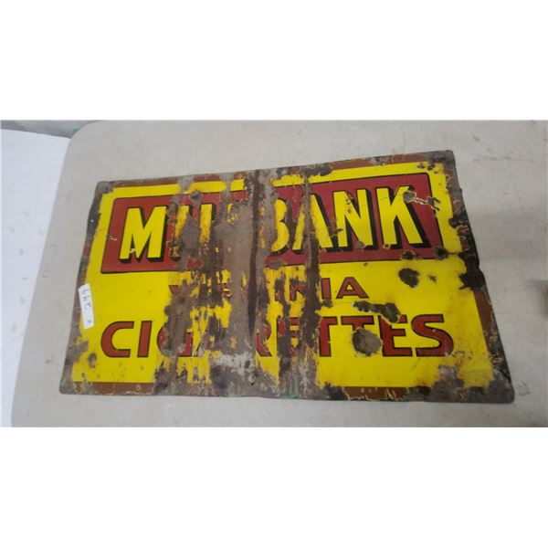Vintage Mill Bank Virginia Cigarettes Enamel Advertising Sign, 18” × 30”