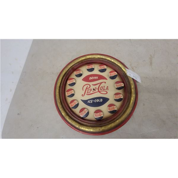 Modern Vintage style Pepsi-Cola "Drink Ice-Cold" Advertising Wall Plaque With Bottle Caps, 16”