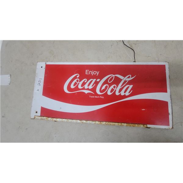 Vintage "Enjoy Coca-Cola" Double-Sided Metal Advertising Sign With White Swoosh Design 10”×22”
