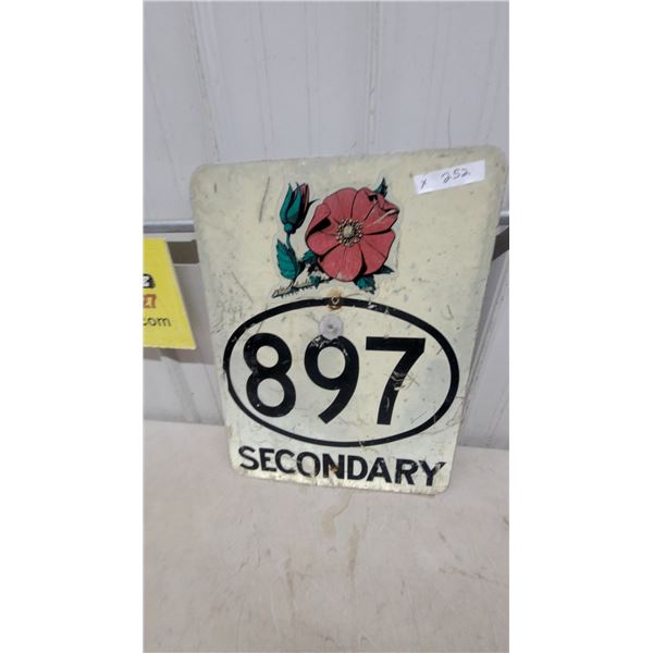 Vintage Alberta Secondary Highway 897 Route Marker metal Sign with Wild Rose 18”×24”