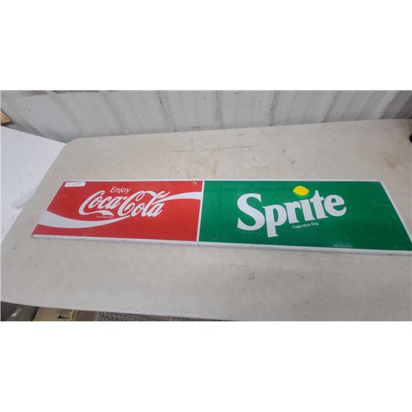 Vintage Coca-Cola "Enjoy" and Sprite Two-Panel Metal Advertising Sign, Trade Mark Reg. 10”×48”