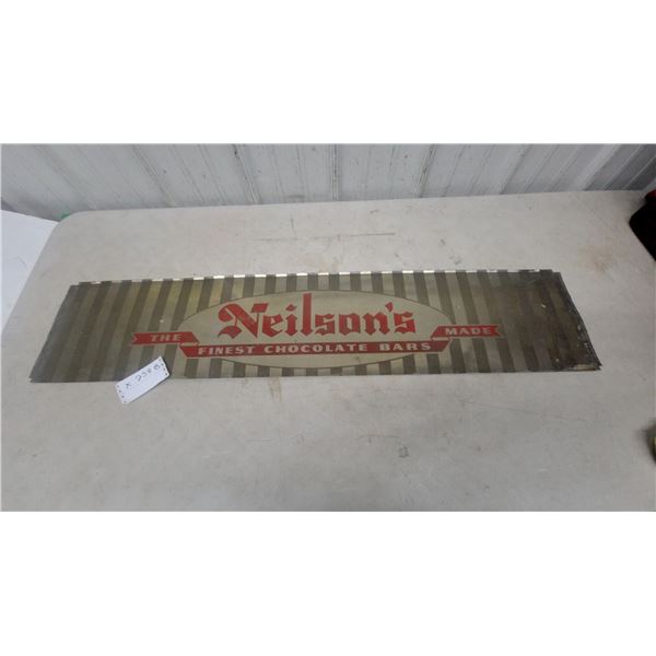 Neilson's "The Finest Chocolate Bars Made" Vintage Striped Advertising metal Sign 10”×47”