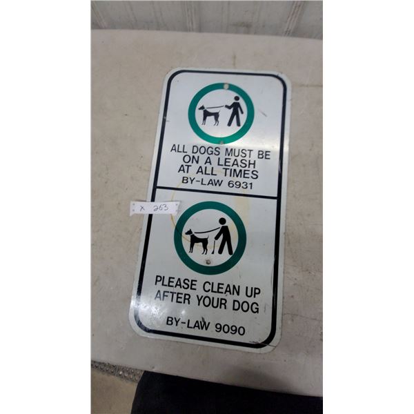Municipal Dog Leash and Clean-Up By-Law 6931 and 9090 Regulatory metal Sign 23.6”×12”