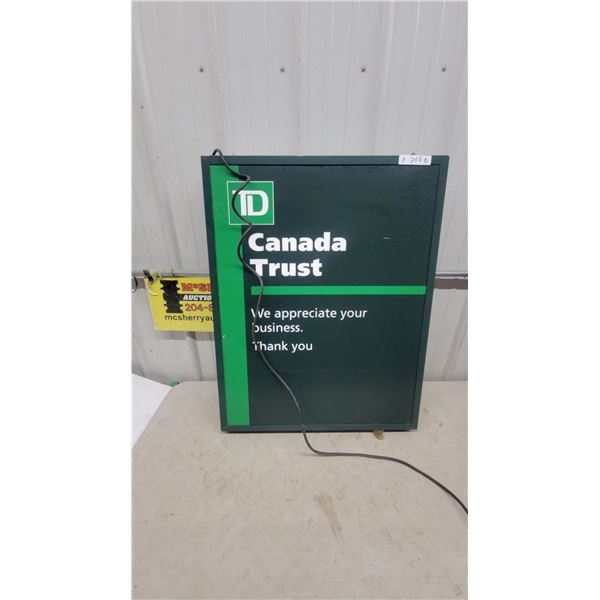 TD Canada Trust Double-Sided Illuminated "We Appreciate Your Business" and Green Machine ATM Sign