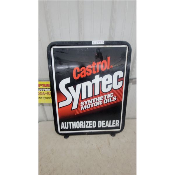 Castrol Syntec Synthetic Motor Oils Authorized Dealer metal 2 sided Sign 24”×29”