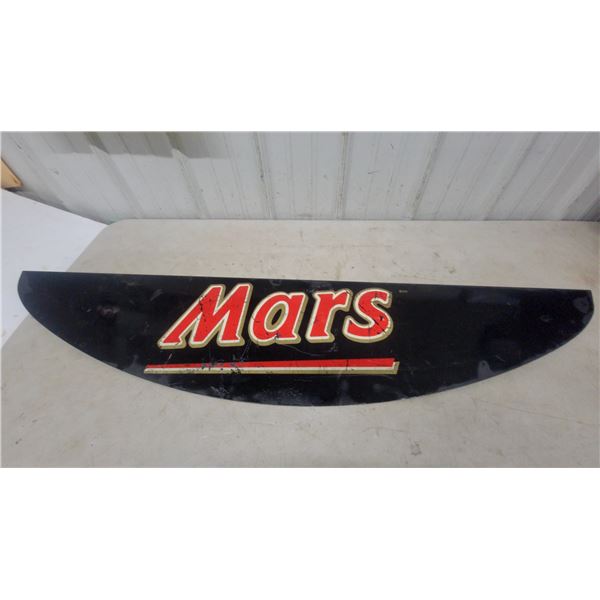 Mars Candy Bar Advertising metal Sign, Semi-Circular Metal, Red and Gold Logo on Black 10.6”×52”