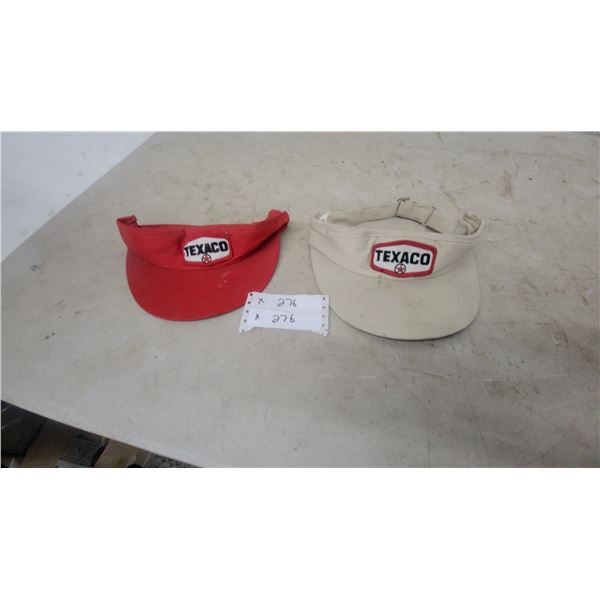 Two Vintage Texaco Visors, Red and white with Embroidered Logo Patches