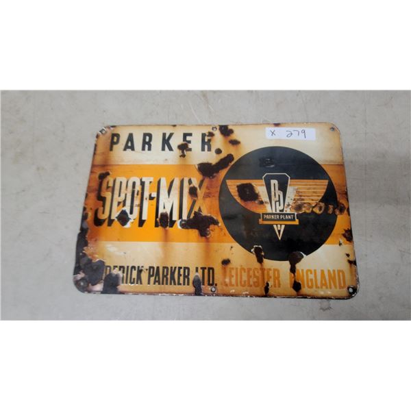 Parker Spot-Mix Frederick Parker Ltd. Leicester England Vintage Porcelain Advertising Sign 12”×18”