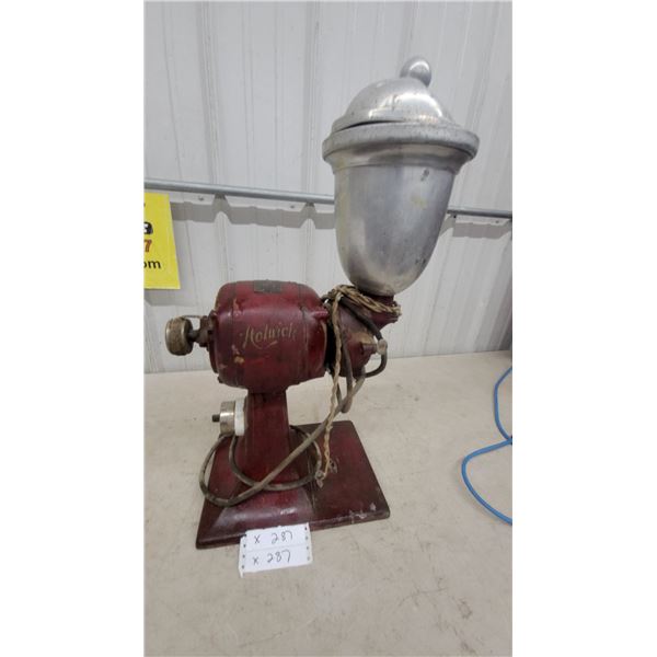 Vintage Holwick Model H Commercial Coffee Grinder With 1/4 Horsepower Motor and Aluminum Hopper