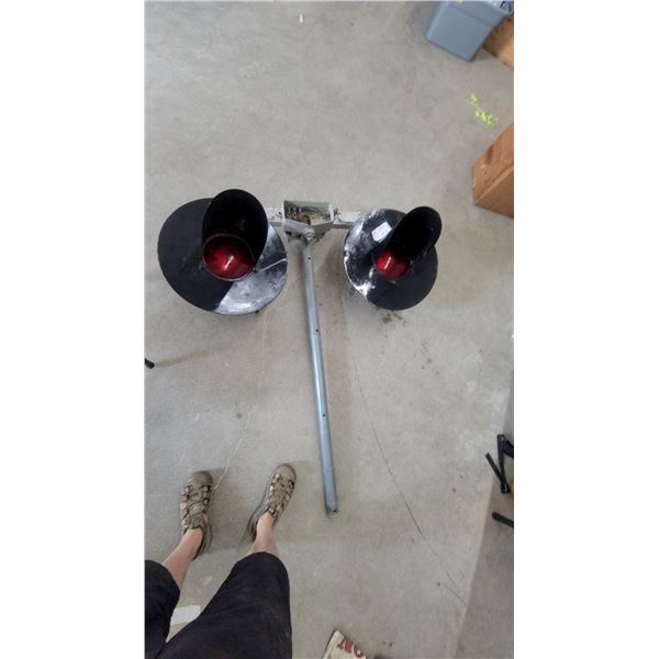 Railroad Crossing Signal Head Assembly with Dual Flashing Red Lights and Crossbar Mount