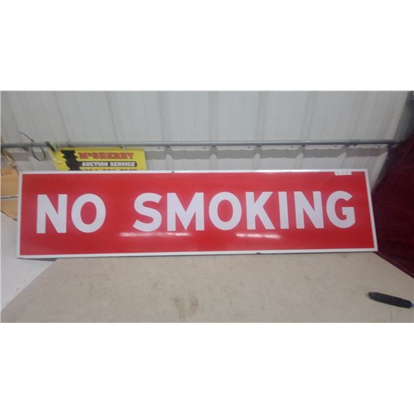 "No Smoking" Red and White porcelain Sign by P and M Manufacturing Ltd. 17”×71” originates from a